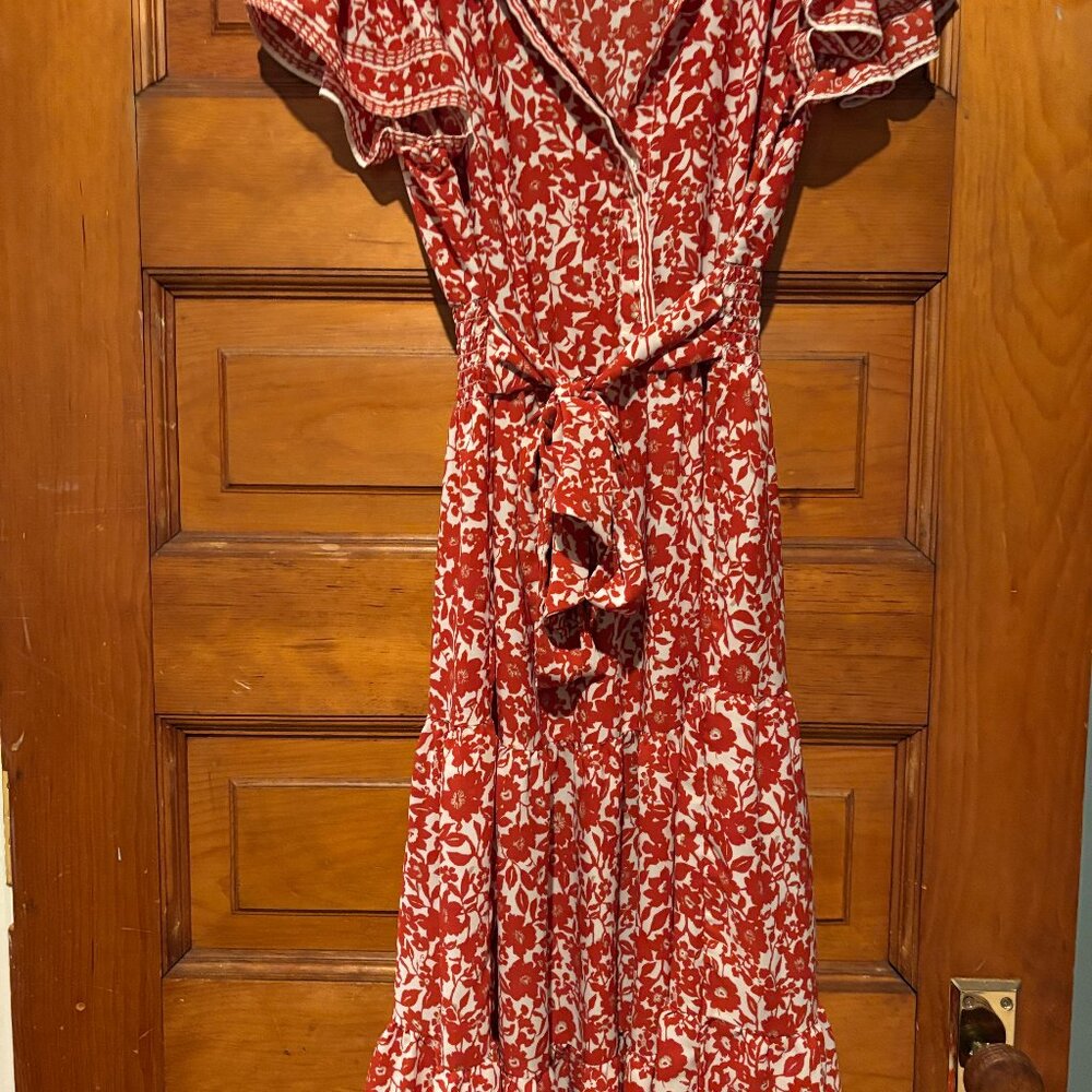 Max Studio Red and White Floral Midi Dress